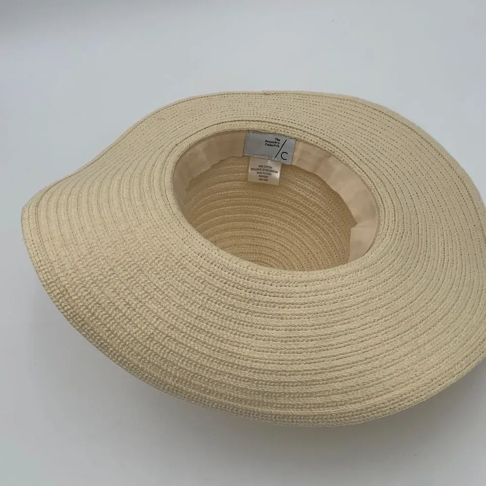 The Accessory Collective Wide Brim Straw Sun Hat Beaded Band Panama Style OS